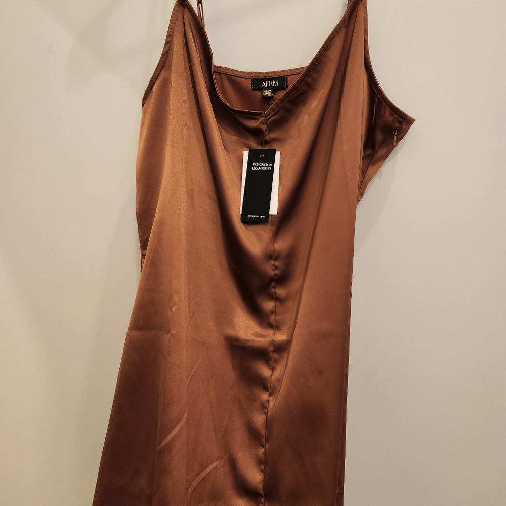 Silk Afrm slip dress in camel